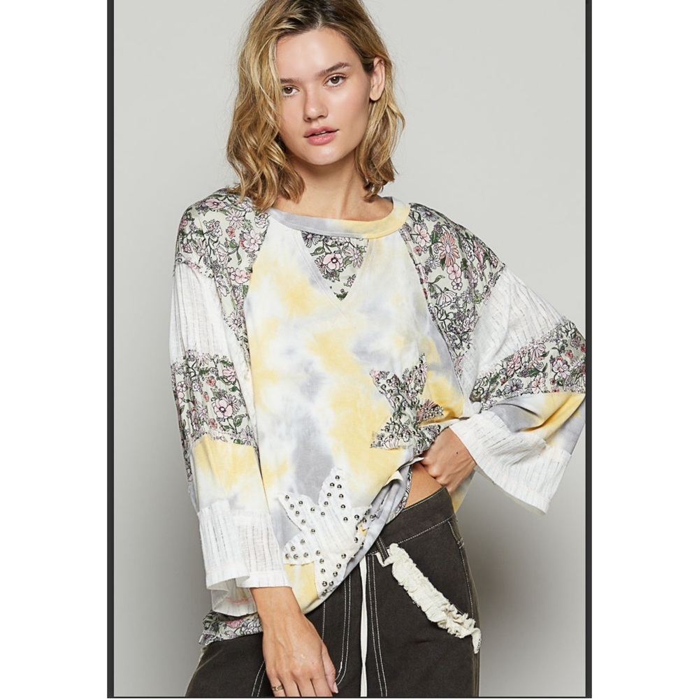 POL. ❤️ Floral Tie Dye Patchwork Star Top
